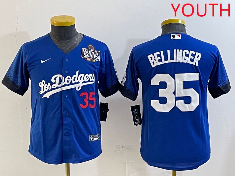 Youth Los Angeles Dodgers 35 Bellinger Blue City Edition 2025 Nike MLB Jersey style 4